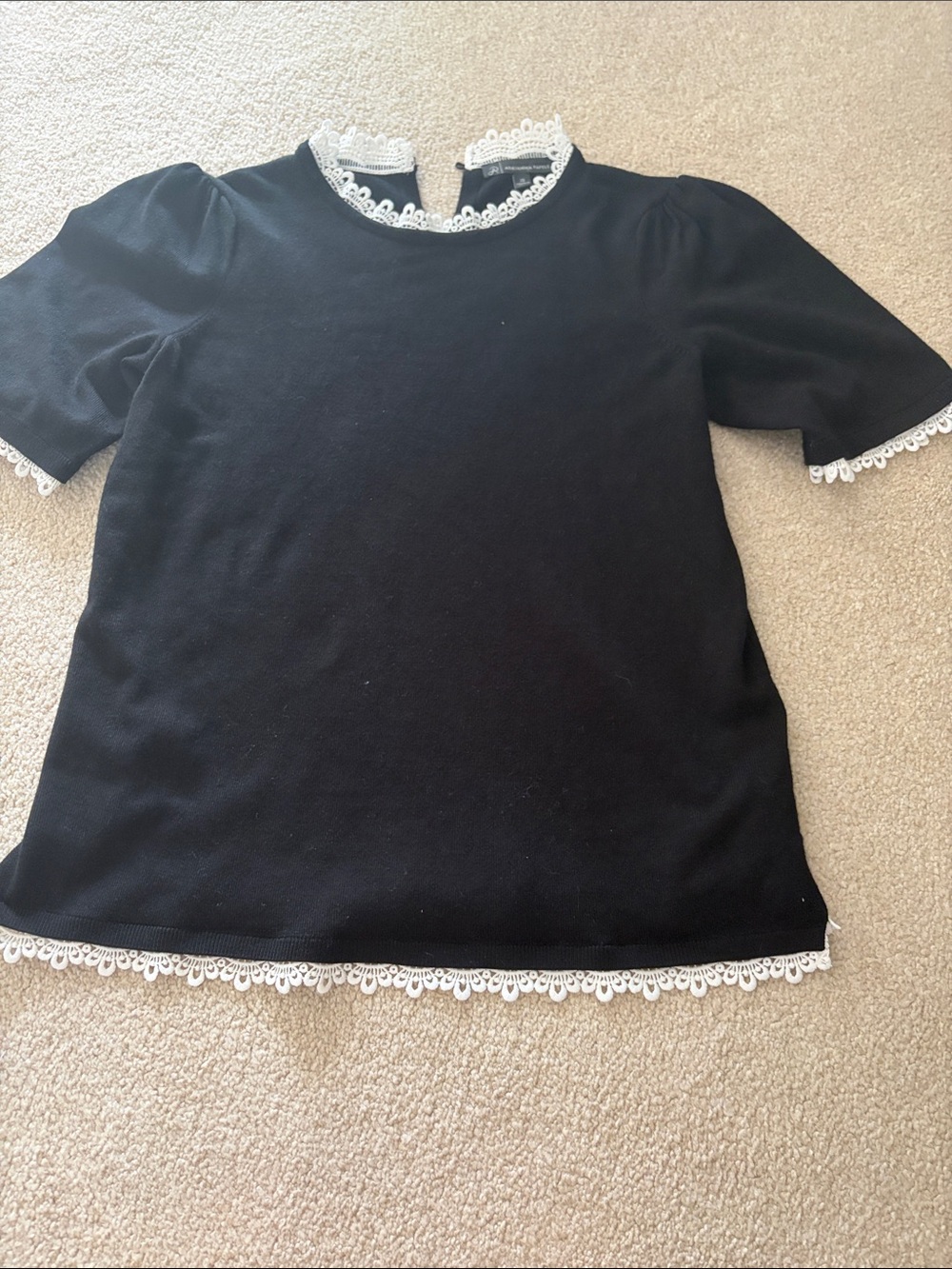 Adrianna Papell Black Top with White Lace Trim